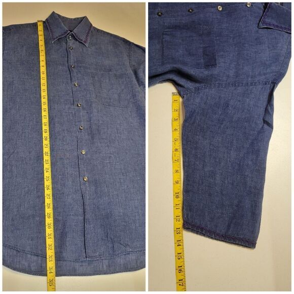 Scott Barber Vintage Men's Blue Linen Shirt with RicRac Trim - Picture 8 of 8